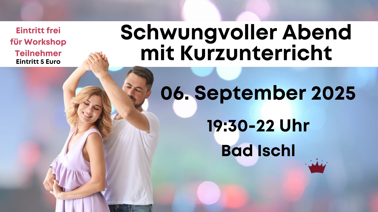 Screen schwungvoller Abend Sept25 Info & Anmeldebanner Tanzcamp 21. bis 26. Juli 24 in Niederöblarn; im Bild 2 jugendliche Tänzer